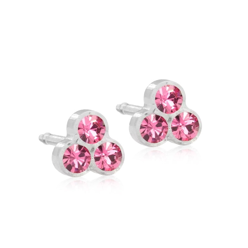 Blomdahl Clover øreringe i medicinsk plast med pink krystaller, 6 mm